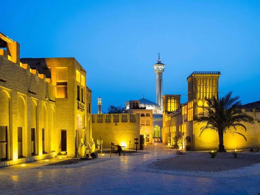 Khu phố cổ Al Bastakiya hoàng hôn, du lịch quốc tế