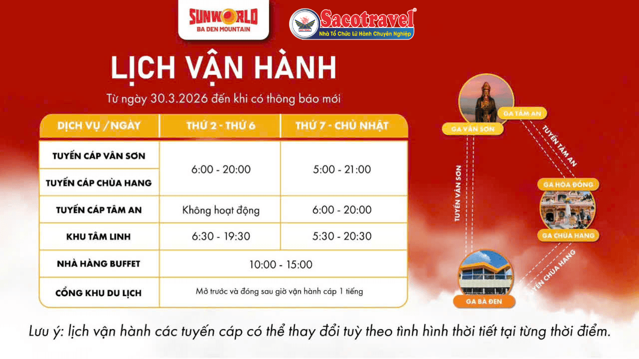 lịch vận hành cáp treo